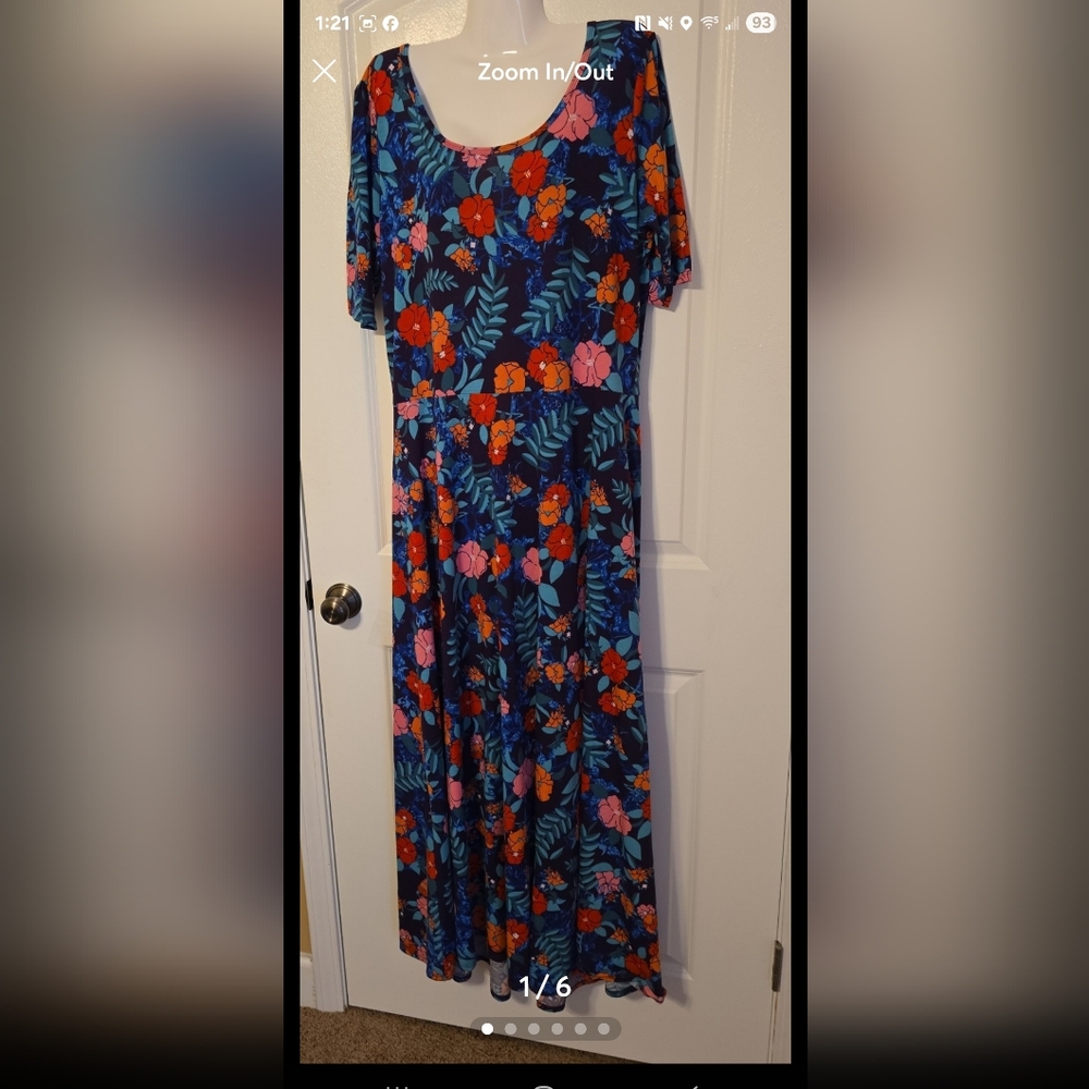 LuLaRoe Maxi Dress Navy Blue with Red and Pink Floral Print 3XL